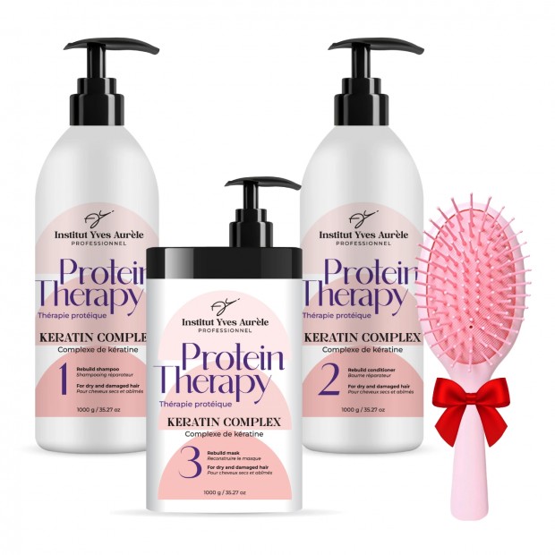 Dreifachstarke Proteintherapie für das Haar: Shampoo, Conditioner und Maske + Geschenk