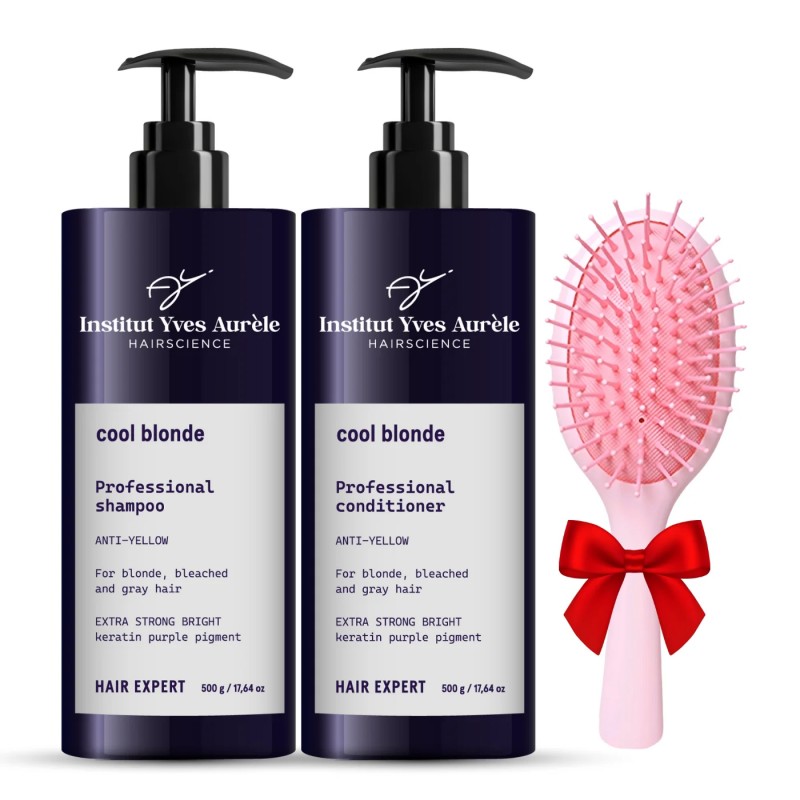 Neutralisierendes Set gegen Gelbstiche (Shampoo und Conditioner) + Glättungsbürste als Geschenk