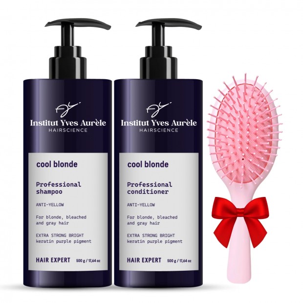 Neutralisierendes Set gegen Gelbstiche (Shampoo und Conditioner) + Glättungsbürste als Geschenk